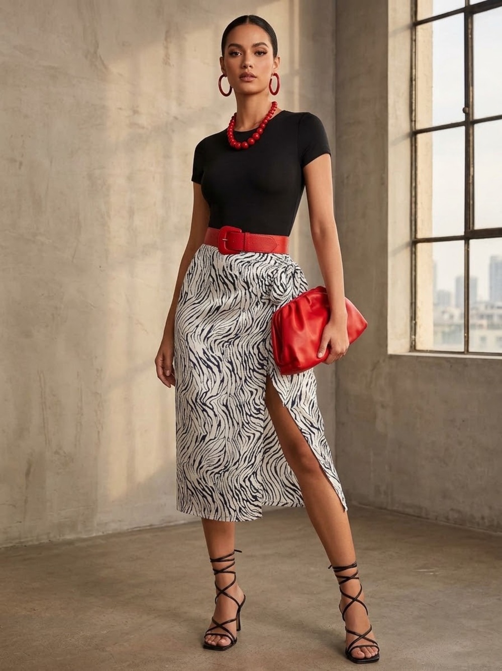 Vici Womens Black & White Zebra Sarong Wrap Skirt
